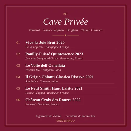Kit Cave Privée - 6 Vinhos Pomerol, Pessac-Léognan, Le Volte dell'Ornellaia e Chianti Classico Riserva