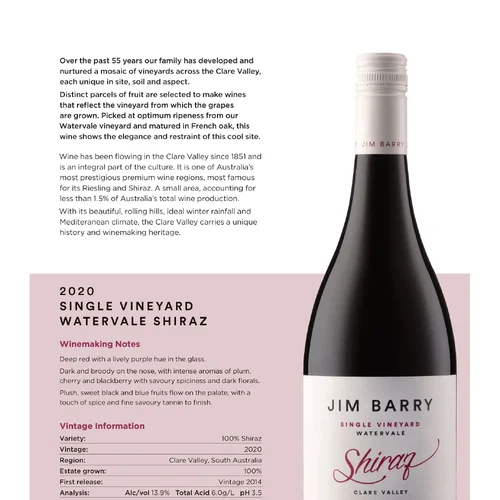Jim Barry Single Vineyard Watervale Shiraz 2019