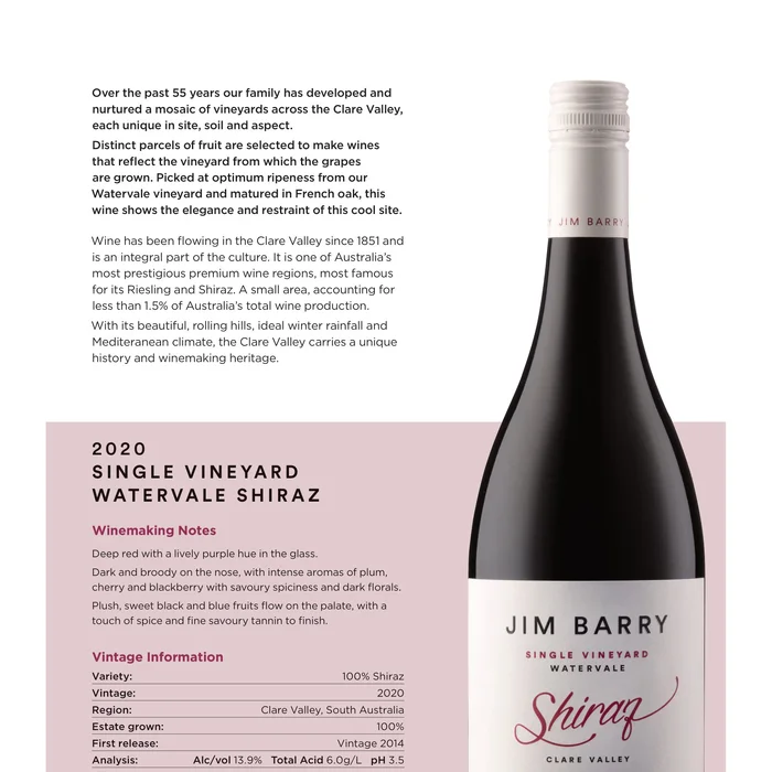 Jim Barry Single Vineyard Watervale Shiraz 2019