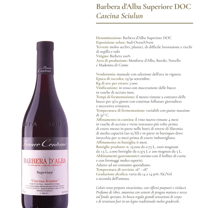 Barbera d’Alba Superiore D.O.C "Cascina Sciulun" 2020 Franco Corterno