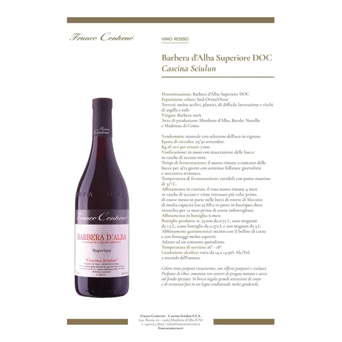 Barbera d’Alba Superiore D.O.C "Cascina Sciulun" 2020 Franco Corterno