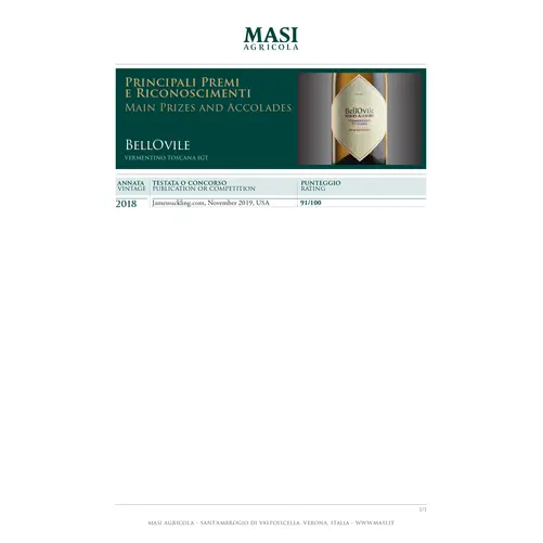 Vermentino Toscano IGT  2020 BellOvile Serego Alighieri 