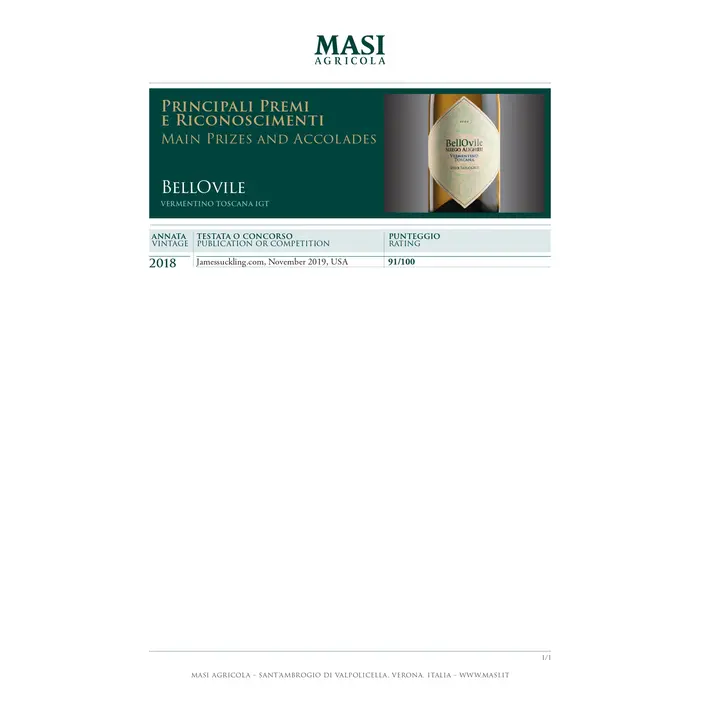 Vermentino Toscano IGT  2020 BellOvile Serego Alighieri 