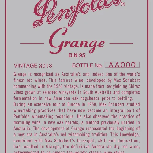 Penfolds Grange Bin 95 Shiraz  2018 