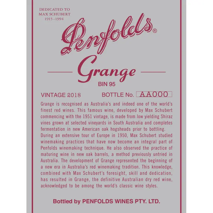 Penfolds Grange Bin 95 Shiraz  2018 