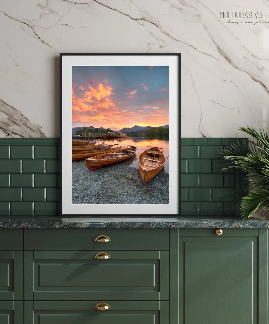 Quadro Decorativo Barcos No Lago Azul