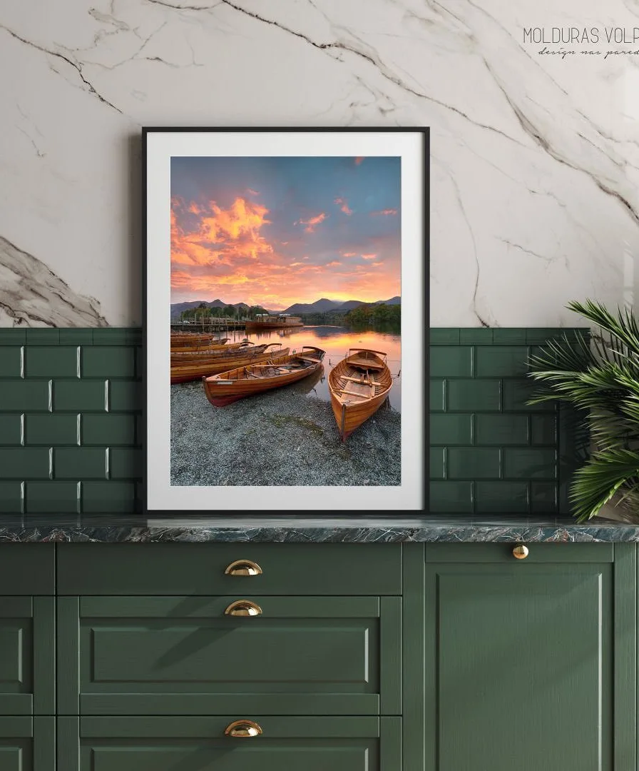 Quadro Decorativo Barcos No Lago Azul