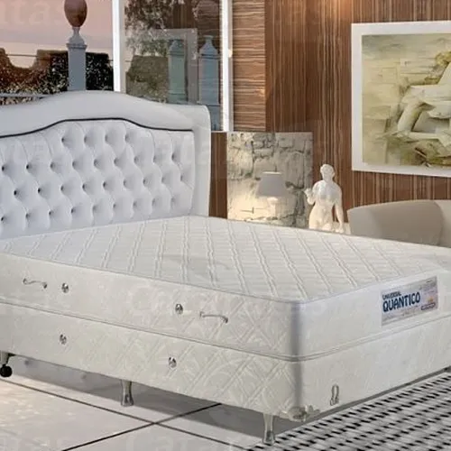 Colchão Universal Branco Dohler 140x190, com cabeceira branca (fitilho e botões pretos) cama box branca Dohler