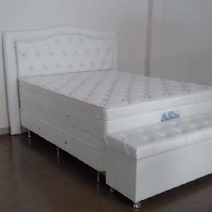 Colchão Life 160x200 todo branco + com cama box + cabeceira + baú + 02 travesseiros