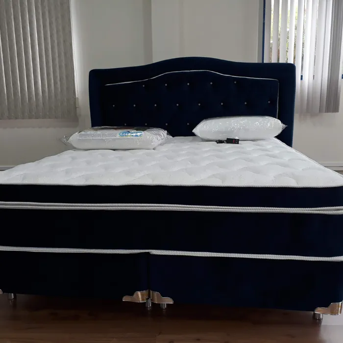 Colchão Master Queen 160x200 preto + cabeceira em captone + cama box + 02 travesseiros multicamadas ou visco elástico