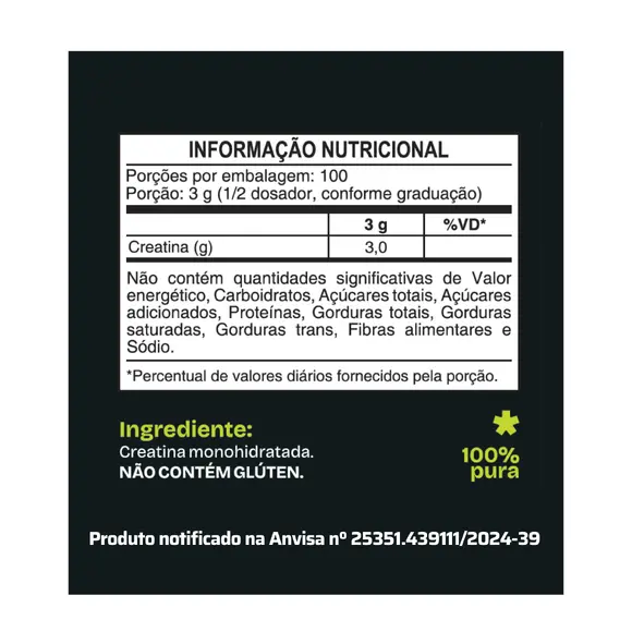 CREATINA MONOHIDRATADA 100% PURA - EM PÓ (300 GRAMAS)