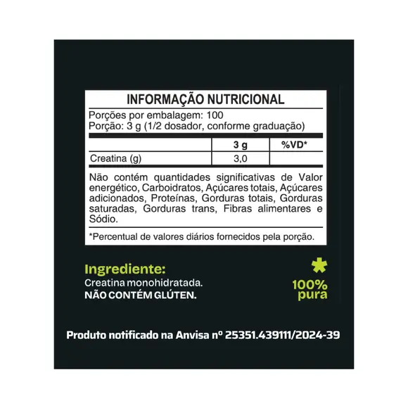 CREATINA MONOHIDRATADA 100% PURA - EM PÓ (300 GRAMAS)