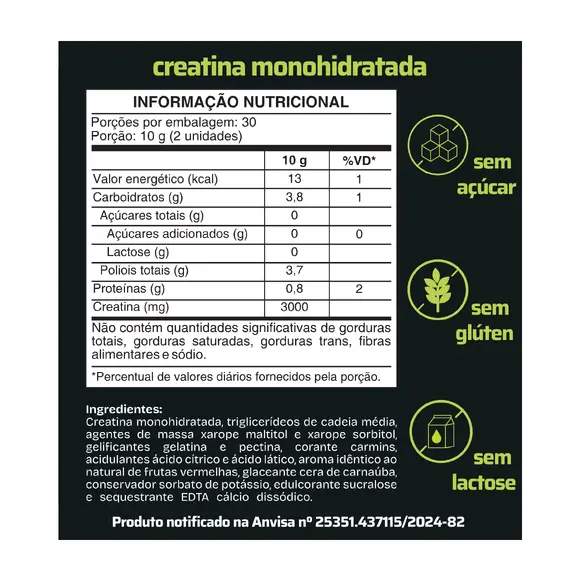 CREATINA EM GOMAS SABOR FRUTAS VERMELHAS - 60 GOMAS