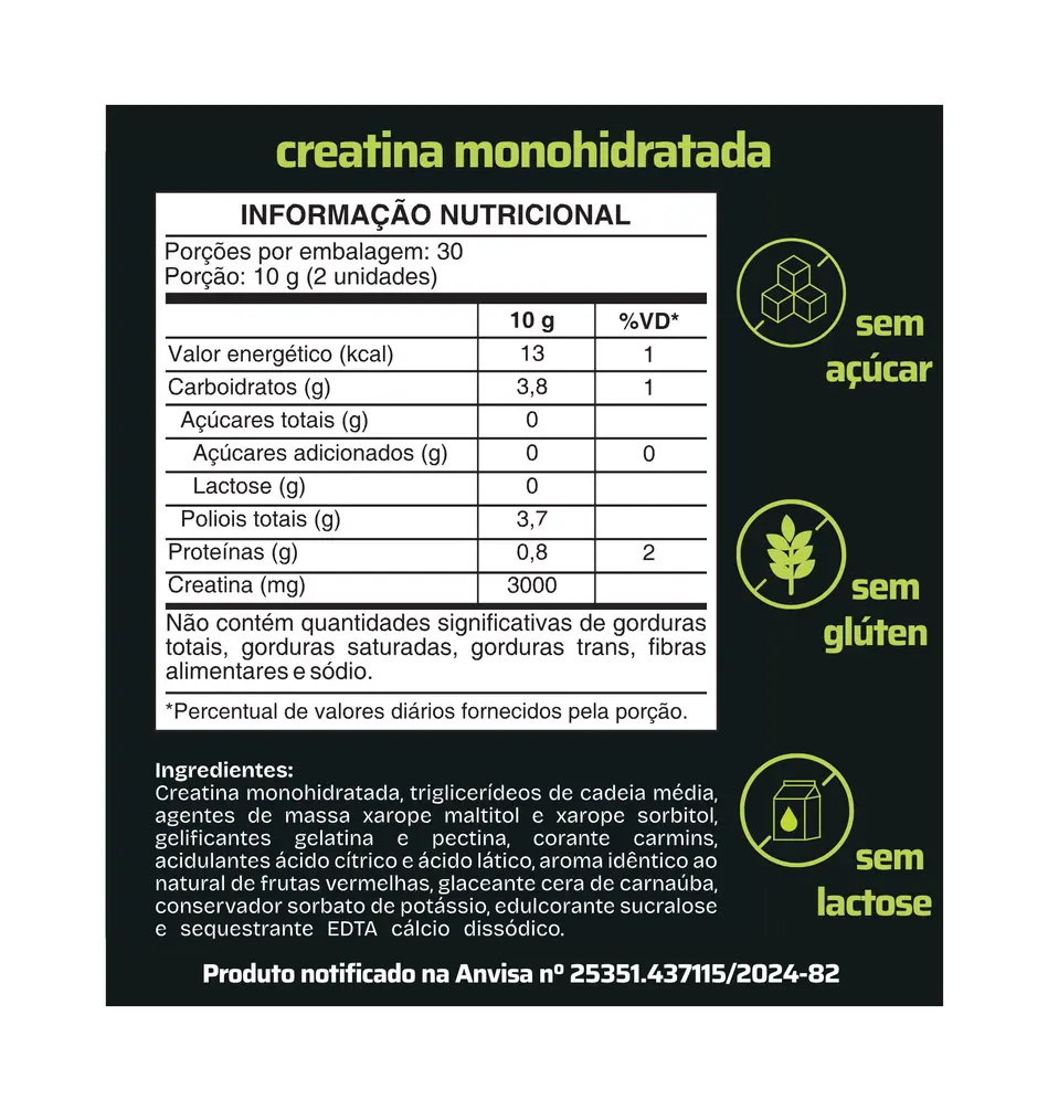 CREATINA EM GOMAS SABOR FRUTAS VERMELHAS - 60 GOMAS