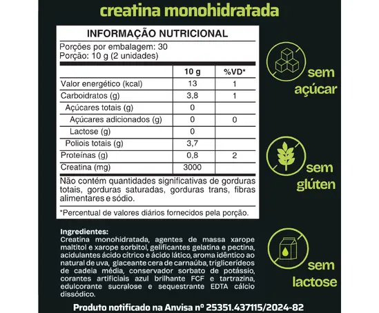 POTÊNCIA UVA VERDE - 2x CREATINA EM GOMAS UVA VERDE