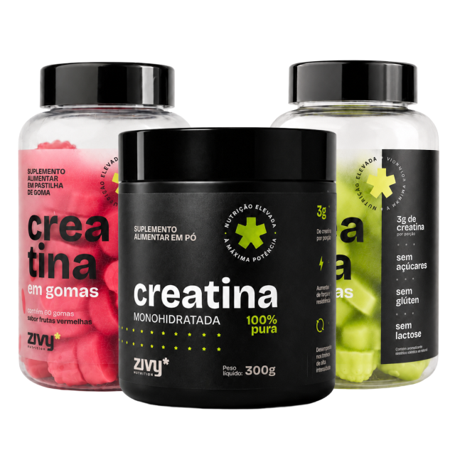 Combo Zivy com 2 creatinas em goma e 1 creatina em pó 100% pura
