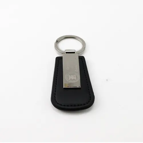 Chaveiro - Couro com placa metálica polida