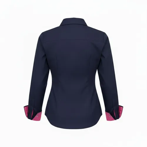 Camisa social Feminina - Azul marinho com rosa